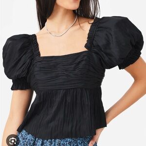 Frame Puff Sleeve Babydoll Black Top